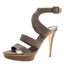 Pre Owned Gianvito Rossi Grey Suede Platform Sandals Size 40