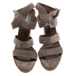 Pre Owned Gianvito Rossi Grey Suede Platform Sandals Size 40