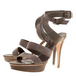 Pre Owned Gianvito Rossi Grey Suede Platform Sandals Size 40