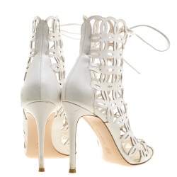 Gianvito Rossi White Cutout Leather Lace Up Peep Toe Sandals Size 37