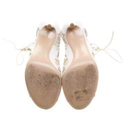 Gianvito Rossi White Cutout Leather Lace Up Peep Toe Sandals Size 37