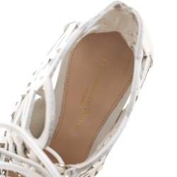 Gianvito Rossi White Cutout Leather Lace Up Peep Toe Sandals Size 37