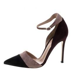 Pre Owned Gianvito Rossi Tricolor Suede Ankle Strap D'orsay Pointed Toe Pumps Size 36.5