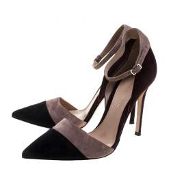 Pre Owned Gianvito Rossi Tricolor Suede Ankle Strap D'orsay Pointed Toe Pumps Size 36.5