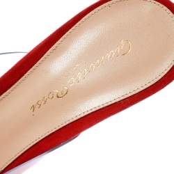 Pre Owned Gianvito Rossi Red Suede and PVC Plexi Pointed Toe Mule Sandals Size 37.5