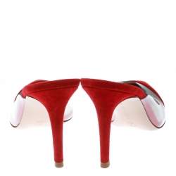 Pre Owned Gianvito Rossi Red Suede and PVC Plexi Pointed Toe Mule Sandals Size 37.5