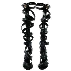 Pre Owned Gianvito Rossi Black Leather Gladiator Knee Length Sandals Size 36