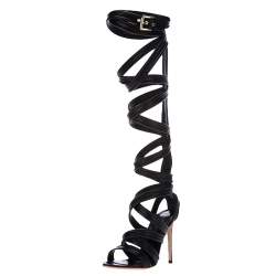 Pre Owned Gianvito Rossi Black Leather Gladiator Knee Length Sandals Size 36