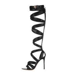 Pre Owned Gianvito Rossi Black Leather Gladiator Knee Length Sandals Size 36