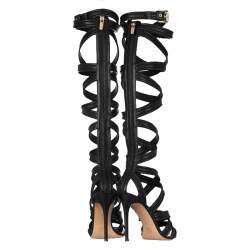 Pre Owned Gianvito Rossi Black Leather Gladiator Knee Length Sandals Size 36