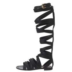 Gianvito Rossi Black Leather Gladiator Knee Length Flat Sandals Size 35