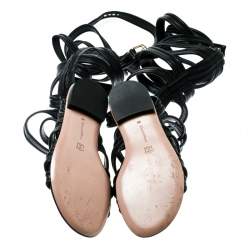 Pre Owned Gianvito Rossi Black Leather Gladiator Knee Length Flat Sandals Size 35