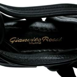 Pre Owned Gianvito Rossi Black Leather Gladiator Knee Length Flat Sandals Size 35