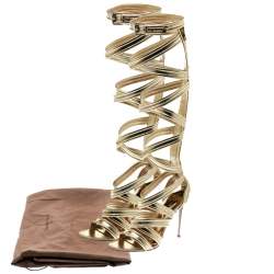 Pre Owned Gianvito Rossi Gold Leather Gladiator Knee High Sandals Size 38