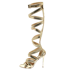 Pre Owned Gianvito Rossi Gold Leather Gladiator Knee High Sandals Size 38