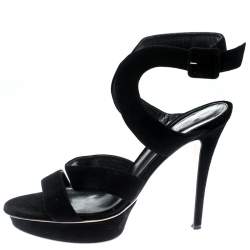 Pre Owned Gianvito Rossi Black Suede Ankle Strap Platform Sandals Size 40