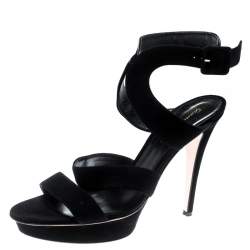 Pre Owned Gianvito Rossi Black Suede Ankle Strap Platform Sandals Size 40