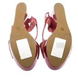 Pre Owned Gianvito Rossi Pink Canvas Wedge Cross Strap Sandals Size 37