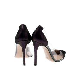 Pre Owned Gianvito Rossi Metallic Black/Purple Suede And PVC Plexi Pointed Toe Pumps Size 35.5