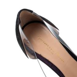 Pre Owned Gianvito Rossi Metallic Black/Purple Suede And PVC Plexi Pointed Toe Pumps Size 35.5