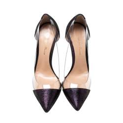 Pre Owned Gianvito Rossi Metallic Black/Purple Suede And PVC Plexi Pointed Toe Pumps Size 35.5