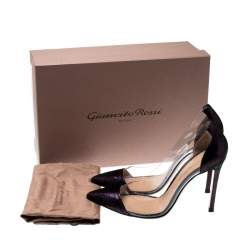 Pre Owned Gianvito Rossi Metallic Black/Purple Suede And PVC Plexi Pointed Toe Pumps Size 35.5