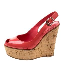 Pre Owned  Gianvito Rossi Pink Patent Leather Slingback Wedge Sandals Size 35