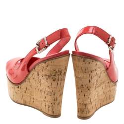 Pre Owned  Gianvito Rossi Pink Patent Leather Slingback Wedge Sandals Size 35