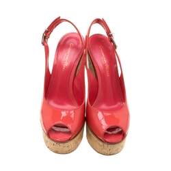 Pre Owned  Gianvito Rossi Pink Patent Leather Slingback Wedge Sandals Size 35