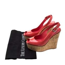 Pre Owned  Gianvito Rossi Pink Patent Leather Slingback Wedge Sandals Size 35