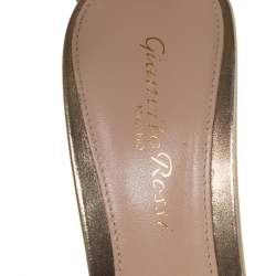 Pre Owned Gianvito Rossi Metallic Gold Leather And Black Satin Bow Detail Ankle Strap Open Toe Sandals Size 36