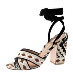 Gianvito Rossi Multicolor Embroidered Canvas And Suede Cheyenne Ankle Wrap Sandals 39.5