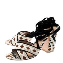 Gianvito Rossi Multicolor Embroidered Canvas And Suede Cheyenne Ankle Wrap Sandals 39.5