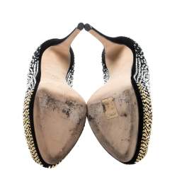 Pre Owned Giuseppe Zanotti Black Crystal Embellished Peep Toe Platform Pumps Size 38.5