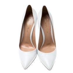 Pre Owned Gianvito Rossi White Leather Pointed Toe Pumps Size 37.5