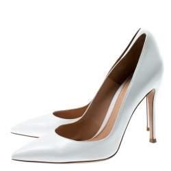 Pre Owned Gianvito Rossi White Leather Pointed Toe Pumps Size 37.5