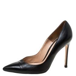 Pre Owned Gianvito Rossi Black Leather Pointed Toe Pumps Size 37.5