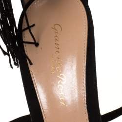 Pre Owned Gianvitto Rossi Black Suede Olivia Fringe Ankle Wrap Sandals Size 40