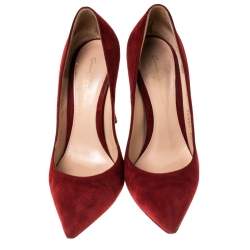 Pre Owned Gianvito Rossi Red Suede Pointed Toe Pumps Size 36