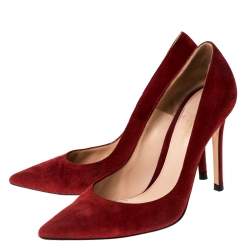 Pre Owned Gianvito Rossi Red Suede Pointed Toe Pumps Size 36