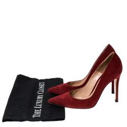 Pre Owned Gianvito Rossi Red Suede Pointed Toe Pumps Size 36