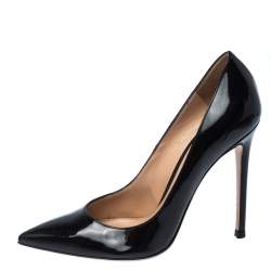 Pre Owned Gianvito Rossi Black Patent Leather Gianvito Pointed Toe Pumps Size 37.5