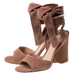 Pre Owned Gianvito Rossi Beige Suede Ankle Tie Sandals Size 37
