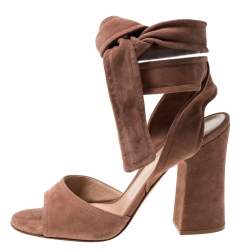 Pre Owned Gianvito Rossi Beige Suede Ankle Tie Sandals Size 37