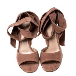 Pre Owned Gianvito Rossi Beige Suede Ankle Tie Sandals Size 37