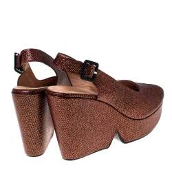 Pre Owned Gianvitto Rossi Golden Brown Lamé Peep Toe Platform Wedge Sandals Size 38.5