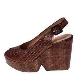 Pre Owned Gianvitto Rossi Golden Brown Lamé Peep Toe Platform Wedge Sandals Size 38.5