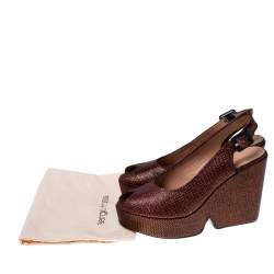 Pre Owned Gianvitto Rossi Golden Brown Lamé Peep Toe Platform Wedge Sandals Size 38.5