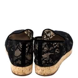 Pre Owned Gianvito Rossi Black Lace And Suede Leather Trim Cork Flats Size 36.5