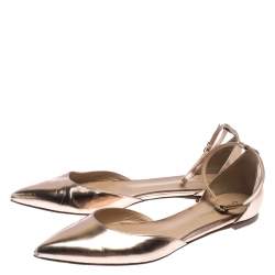 Pre Owned Gianvito Rossi Rose Gold Metallic Patent Leather D'Orsay Ankle Strap Flats Size 39
